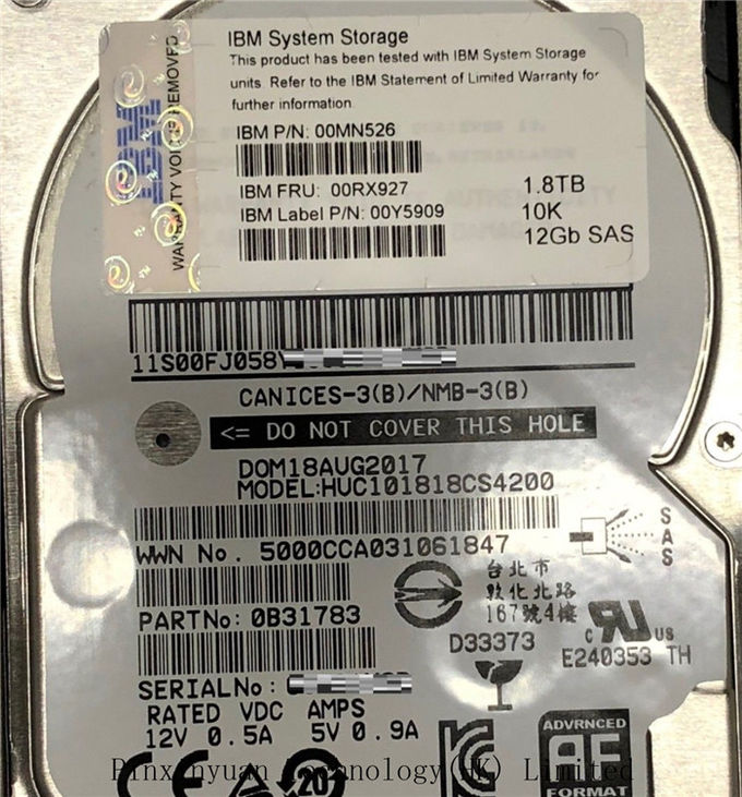Disco duro del servidor de IBM 00RX927 Sata, disco duro HS HDD 00MN526 del servidor de 1.8TB 12GB SAS 2,5